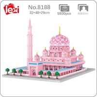 world architecture masjid putra pink mosque palace 3d mini diamond blocks bricks building toy for children gift no box