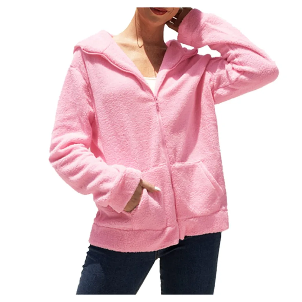 Женская ветровка с капюшоном Весенняя теплая флисовая куртка на молнии женские