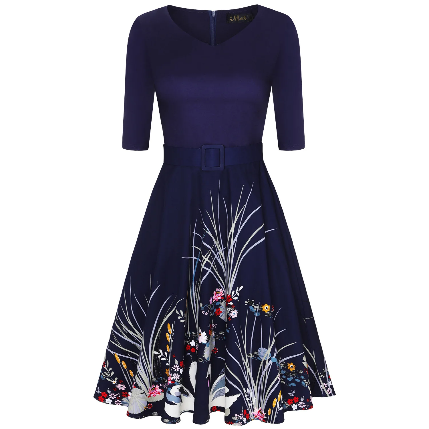 Женское платье пачка с v образным вырезом и принтом|Женские платья| |