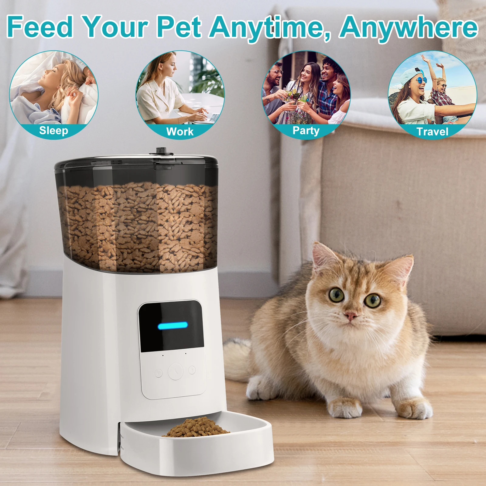 

6L Pet Automatic Smart Feeder WiFi Feeder Timed Feeding Cat Dog Food Dispenser Remote Control APP Anti-stuck Grain Pets Feeder