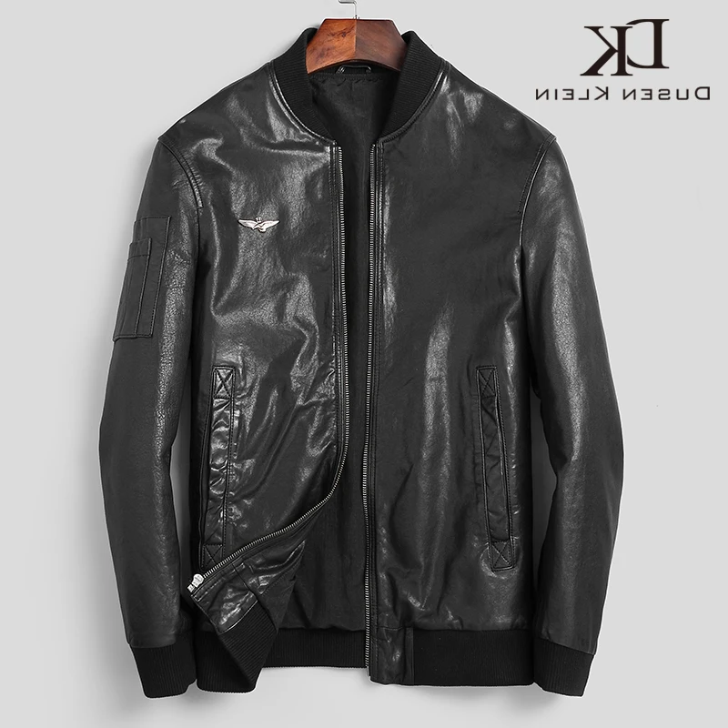 

Качественное Мужское пальто DK из овечьей кожи с ребристыми манжетами, осенние черные повседневные Куртки из натуральной кожи