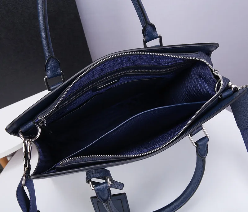 

Men's Blue Leather Briefcase Computer Document Bag Shoulder Crossbody Bag