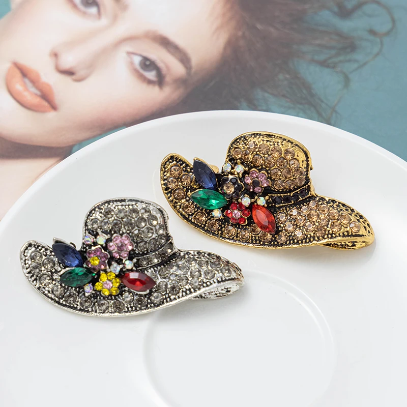 RHao Винтаж золотыми стразами Hat броши для Для женщин платье девочек пальто
