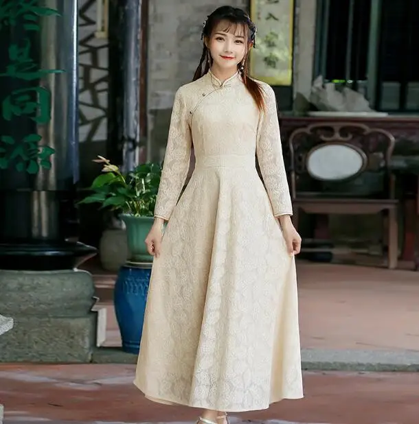 Китайский стиль Cheongsam традиционное китайское платье Весна Ao dai кружевное для