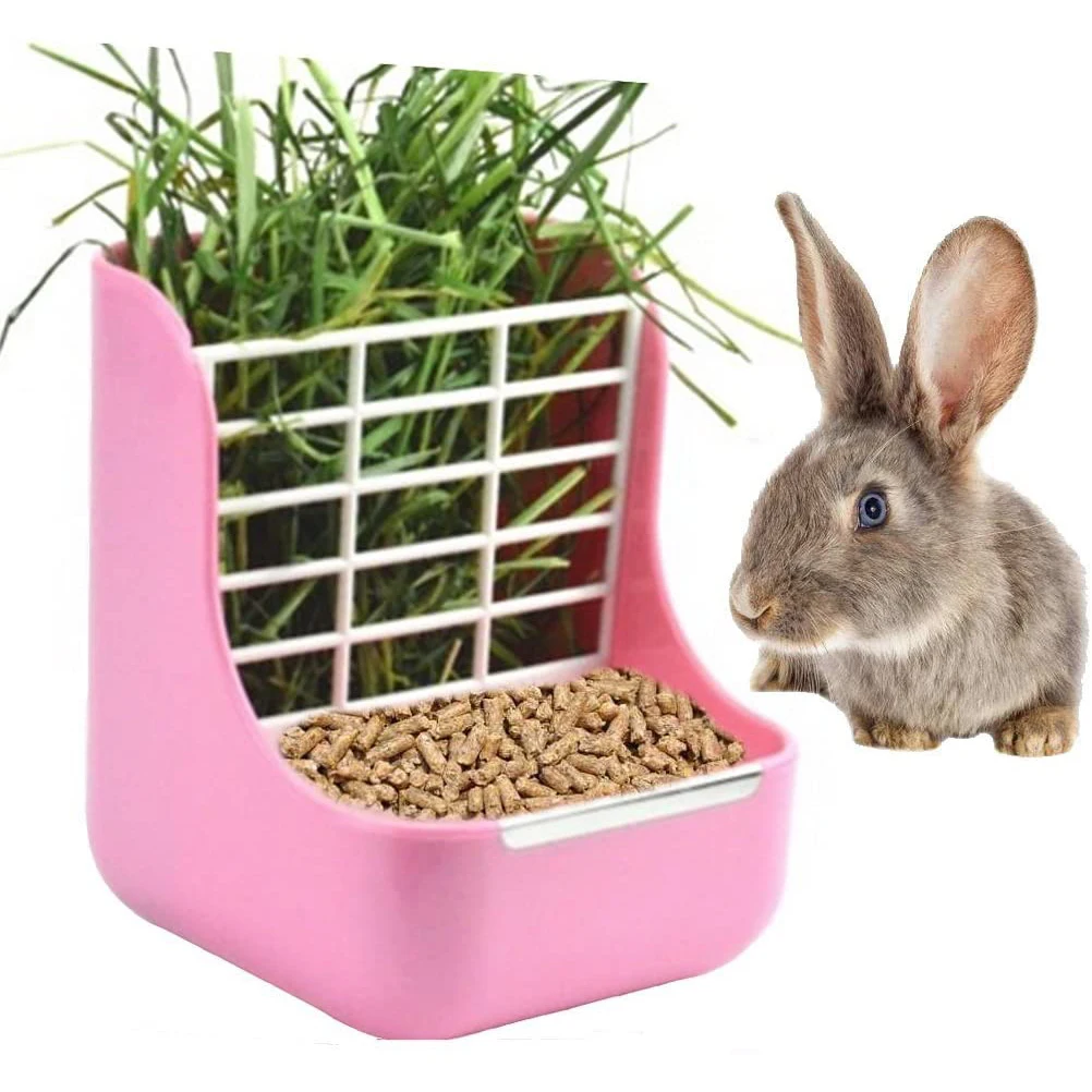 

Hay Food Bin Feeder Hay and Food Feeder Bowls Manger Rack for Rabbit Guinea Pig Chinchilla 2-in-1 pet feeder