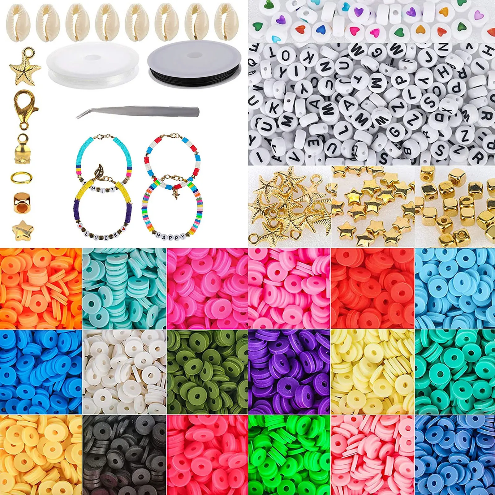 

Clay Beads Kit 6mm Flat Clay Beads with 234 Letter Beads for Bracelets Jewelry Making Kit Necklace Making Beads Kit for Girls