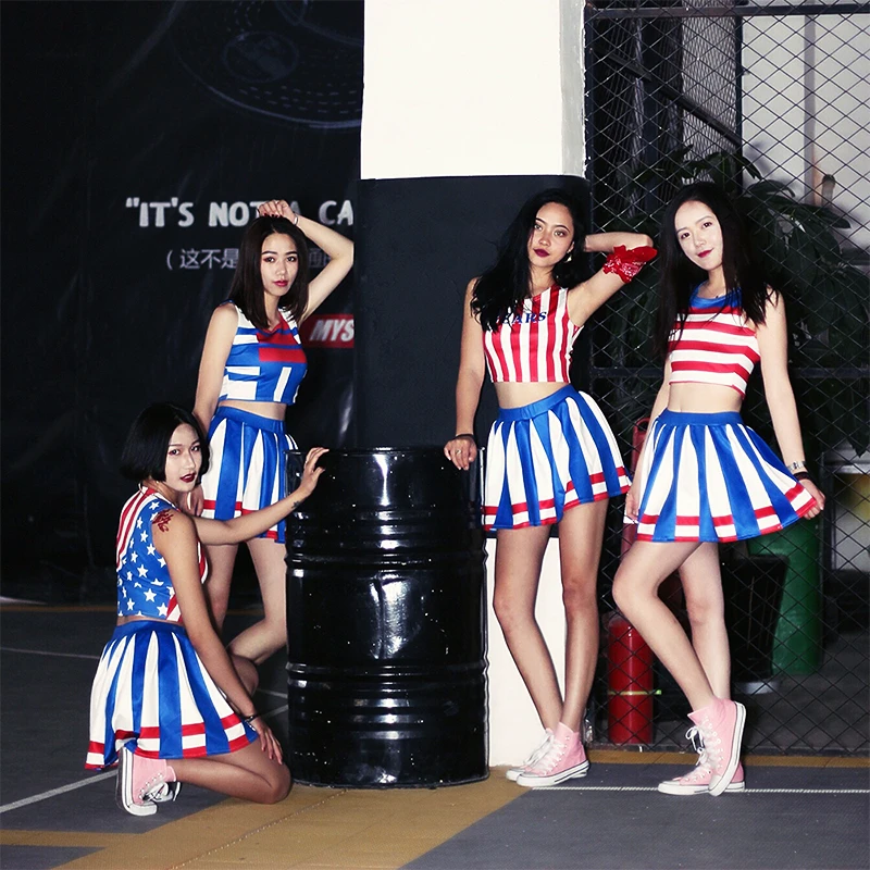 

Korean Female Dance Crew Party Stage Show Team Uniform Women's Cheerleading Performance Two Piece Sets