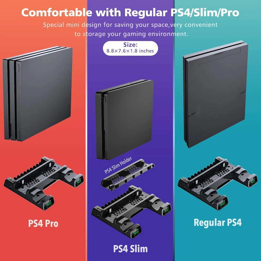 Вертикальная подставка для контроллера PS4 Pro Slim 2 вентилятора охлаждения 10 игр