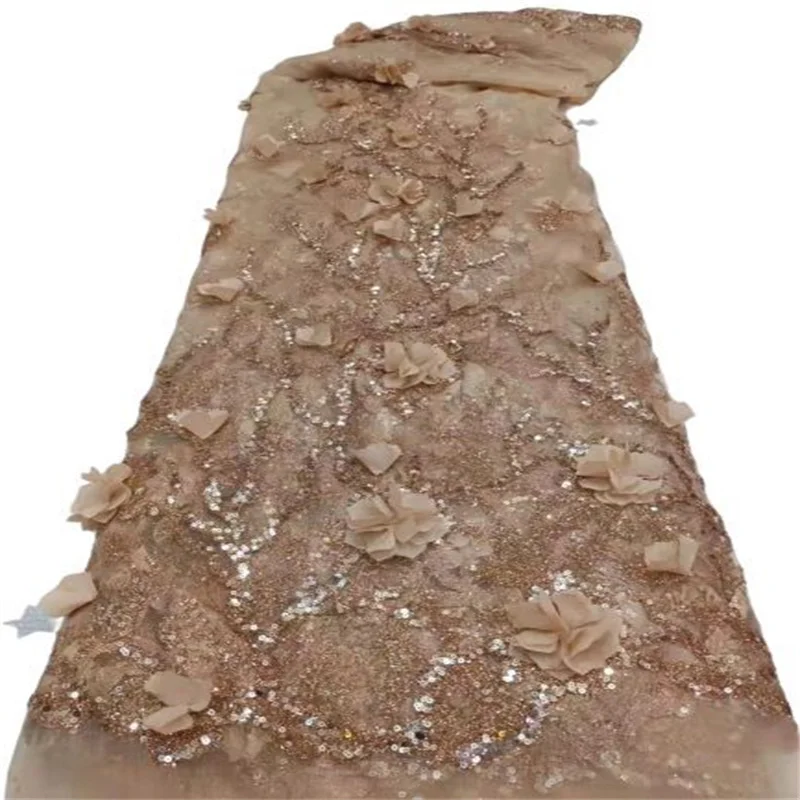 

Розовые африканские блестки, кружево, 3d Цветочная ткань, 5 ярдов, нигерийский тюль, кружевная ткань высокого качества 2021 для шитья, «сделай с...