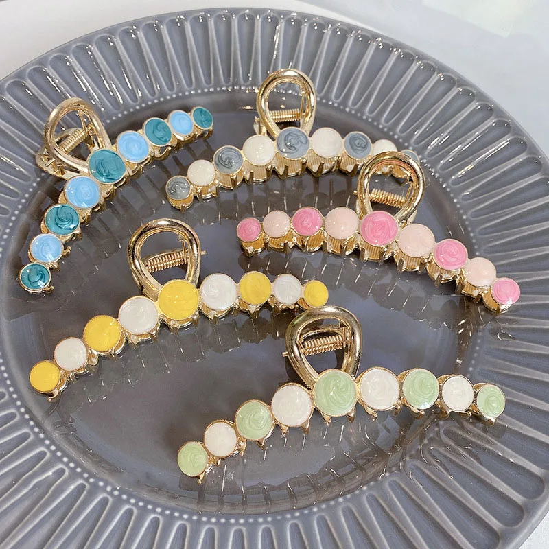 

LOVOACC Fashion Circle Geometrical Candy Colors Hair Claw Geometric Shark Hair Clamps for Women Gold Color Metallic Hairwear