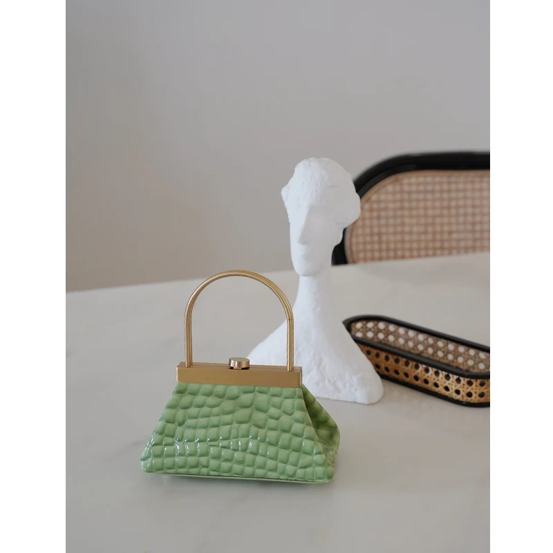 Змеиная зеленая крокодиловая кожа латунь металлический зажим мини сумка Премиум