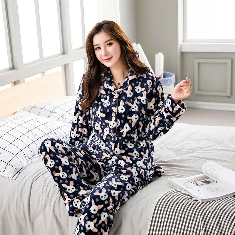 Пижама женская 2 шт./компл. из плотной фланели | Женская одежда