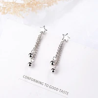 2021 korean net red hot sale silver plated star round bead tassels drop earring for women trend party earring daily wear jewelry