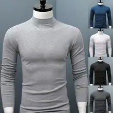 Camisa de manga larga para hombre, suéter ajustado informal de Color sólido, Cuello medio alto, mantiene el calor, ropa interior