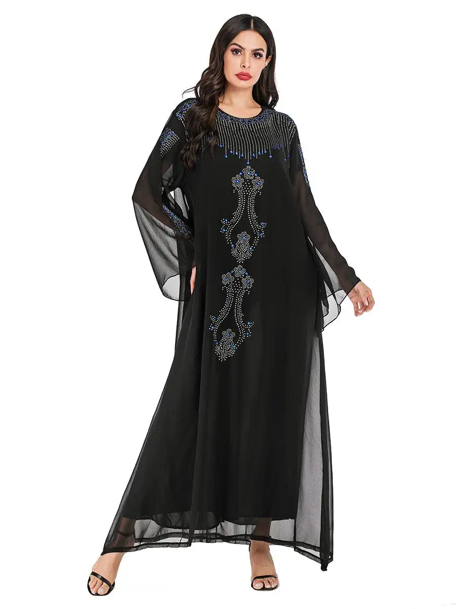 Женское винтажное длинное шифоновое платье черное элегантное вечернее