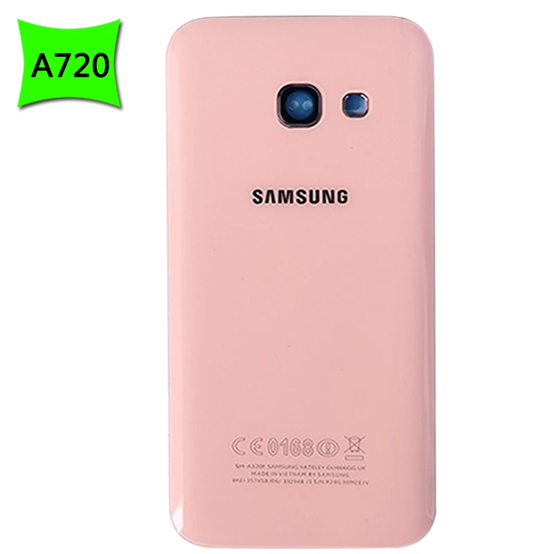 Для samsung Galaxy A3 A5 A7 A320 A520 A720 стеклянная крышка для батареи задняя дверь+ чехол для объектива камеры для a320 a520 a720 - Цвет: A720 Pink