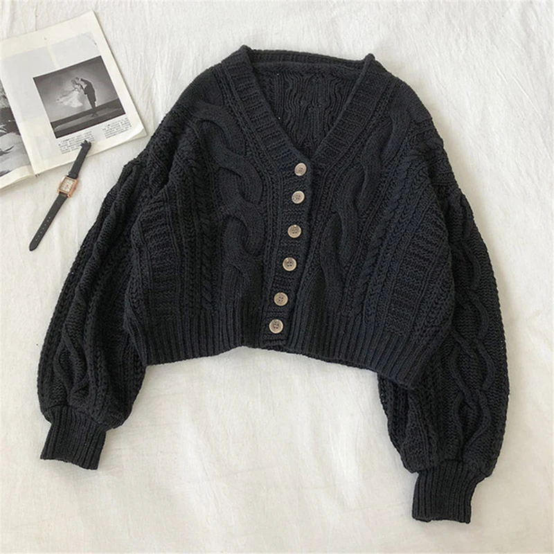 

Lucyever Women V-neck Knitted Cardigans 2020 New Korean Style All Match Sweaters Woman Vintage Loose Outwear Cardigan Mujer