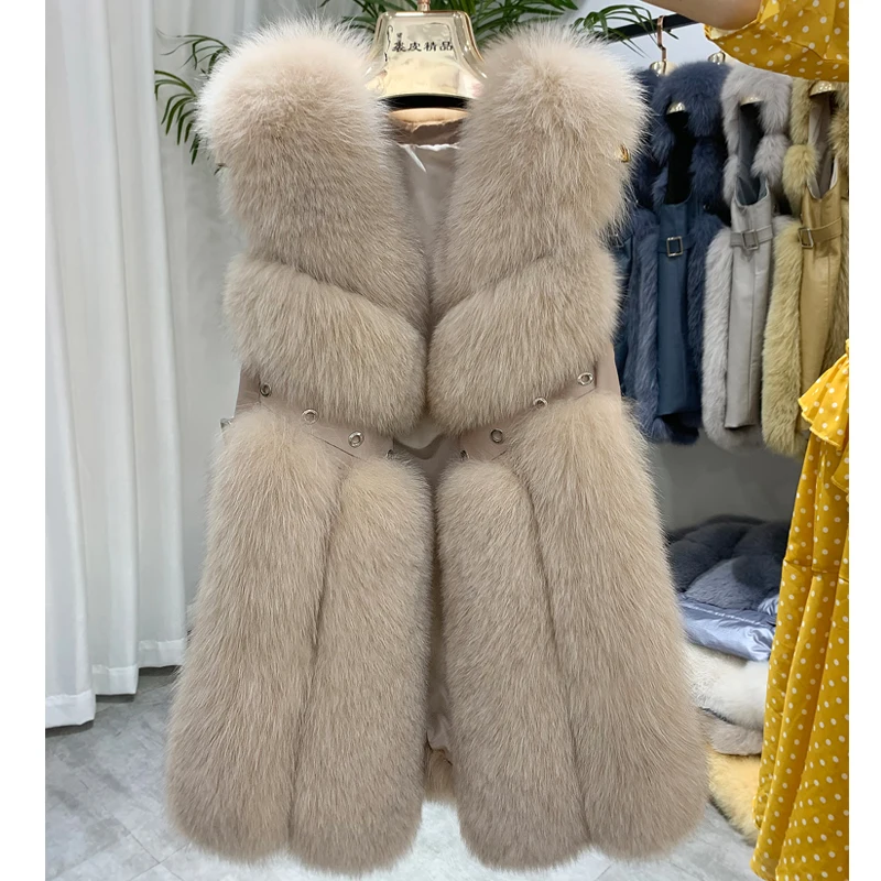 ZDFURS* Новое поступление женская зимняя шуба из натурального Лисьего меха горячая распродажа большой меховой длинный меховой жилет для женщин жилет - Цвет: 3