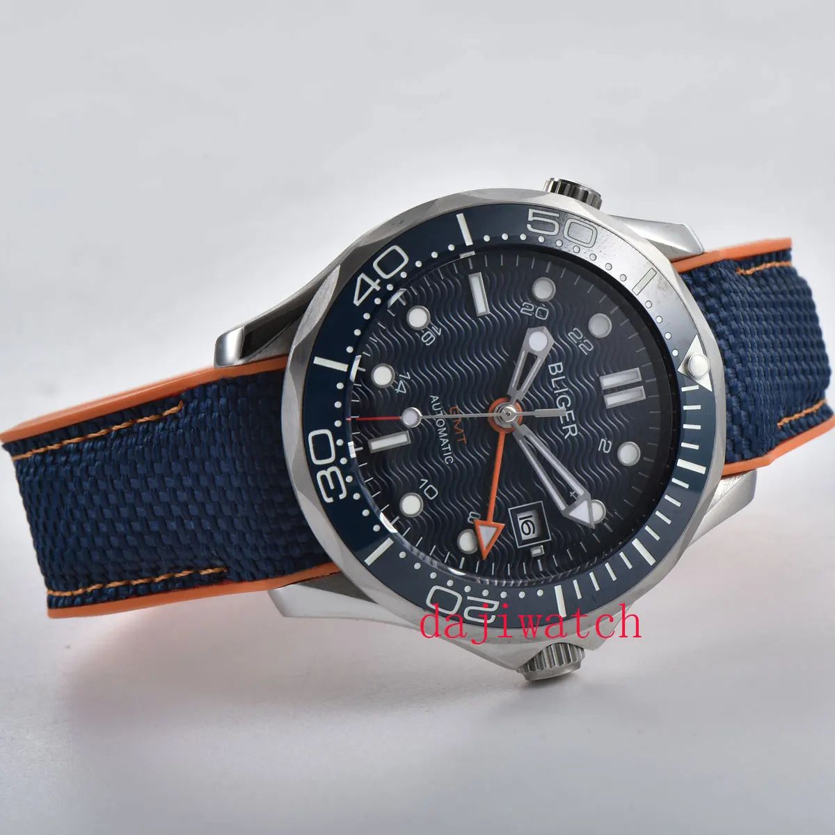 CoRGEUT41mm блигер синий циферблат автоматический часовой механизм GMT Мужская Сапфировая керамика со стразами Панель синий нейлоновый ремень