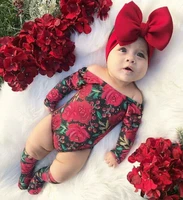 3pcs baby girl floral clothes newborn girls off shoulder long sleeve romper headband socks outfits set infant kid 0 24m