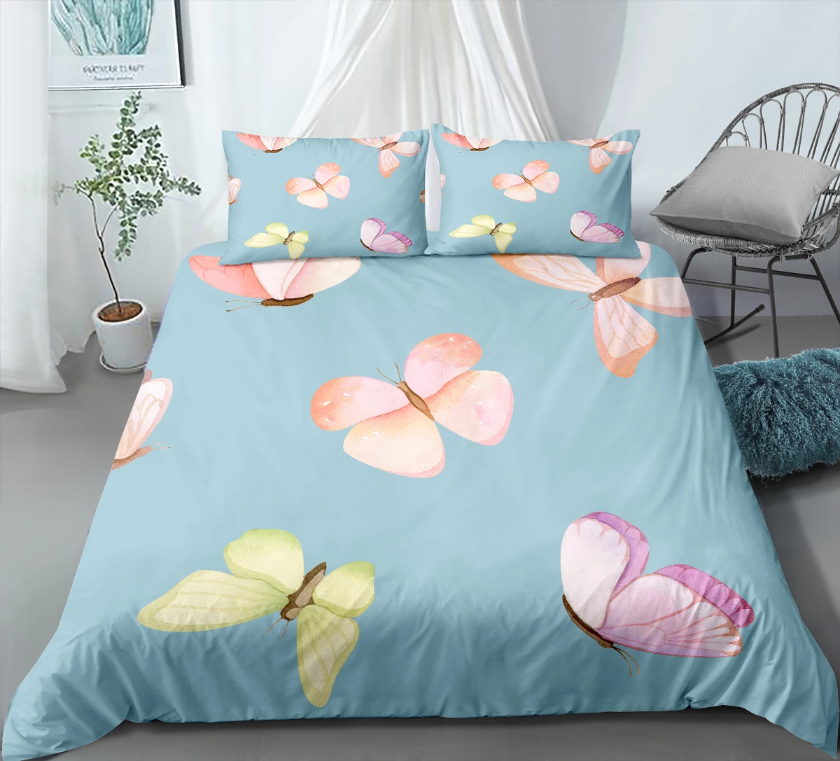 3D Бабочка Группа пододеяльник насекомых серии постельное белье розовый/синий