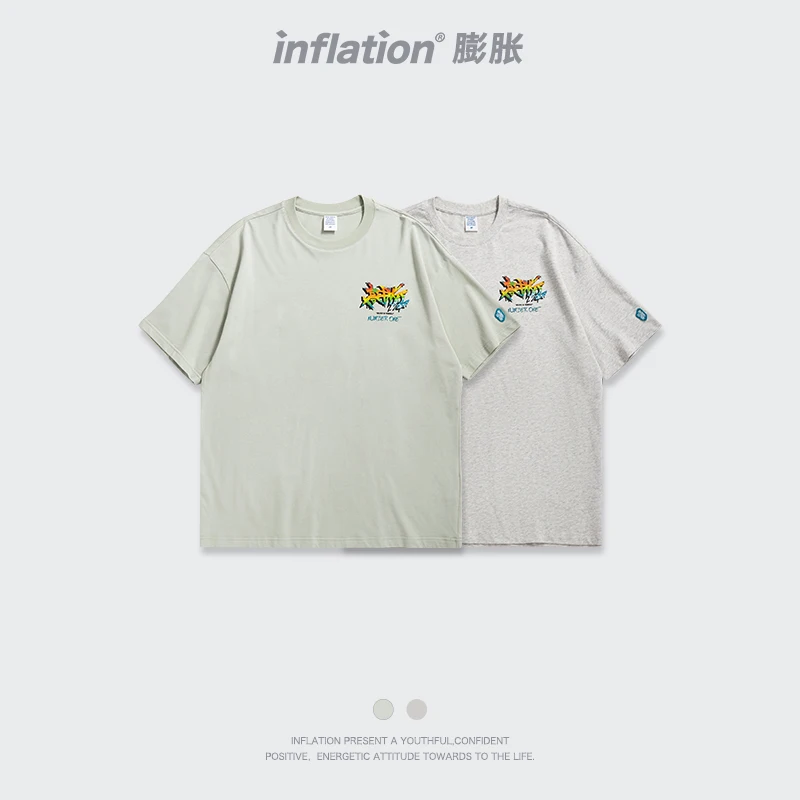 

INFLATION Men Harajuku T-shirt Couple Oversized Hip Hop Tees Summer Cotton Short Sleeve T-shirts Men Funny Graphic Tops 5271TS21