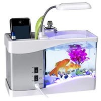 usb desktop mini aquarium fish tank aquarium with led light lcd display screen and clock fish tank decoration with pebbles aqua