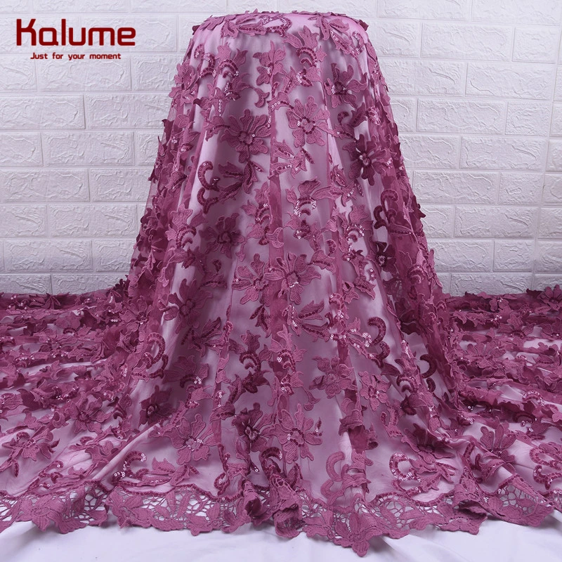 Африканская кружевная ткань Kalume новейшая 3D Цветочная французская сетка молочный