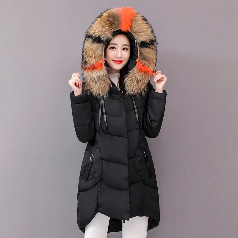 Plus Size 4XL 5XL Winter Jacket Women Padded Outwear Hooded Colorful Fur Female Coat Long Parka Mujer Invierno - Цвет: Черный