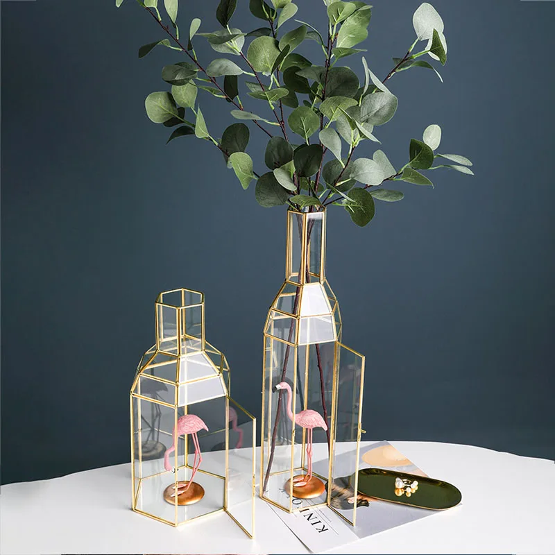 Винтажная стеклянная ваза из латуни с золотым ободком украшение для гостиной