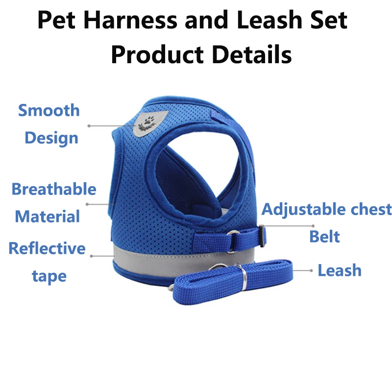 Светоотражающая безопасная шлейка и поводок для собак регулируемый дышащий