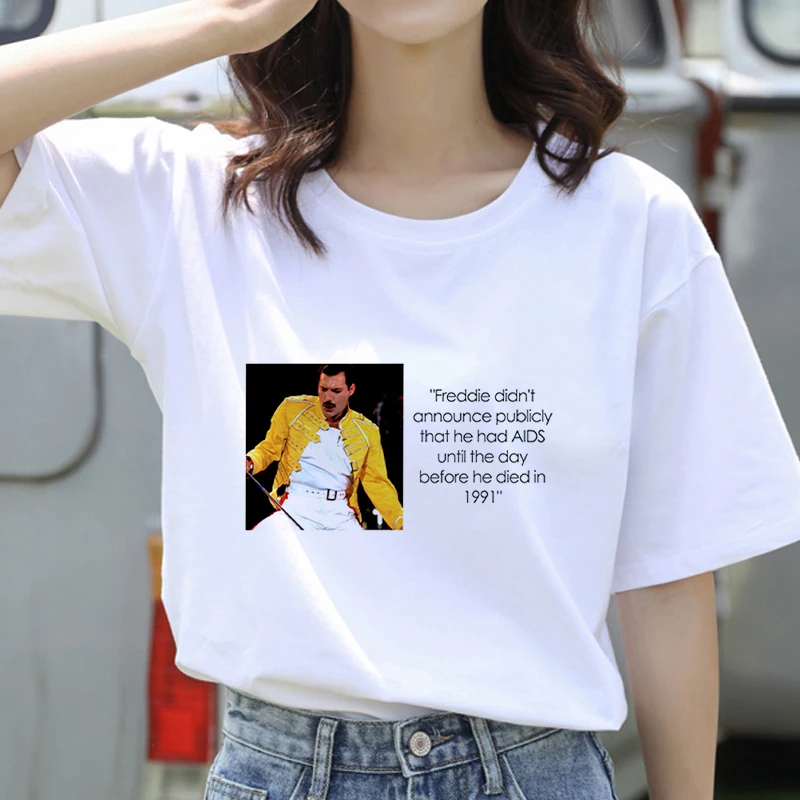 2021 New Camiseta Mujer Queen Band Printing Harajuku Kawaii Streetwear  T-shirt Fashion Queen Tshirt