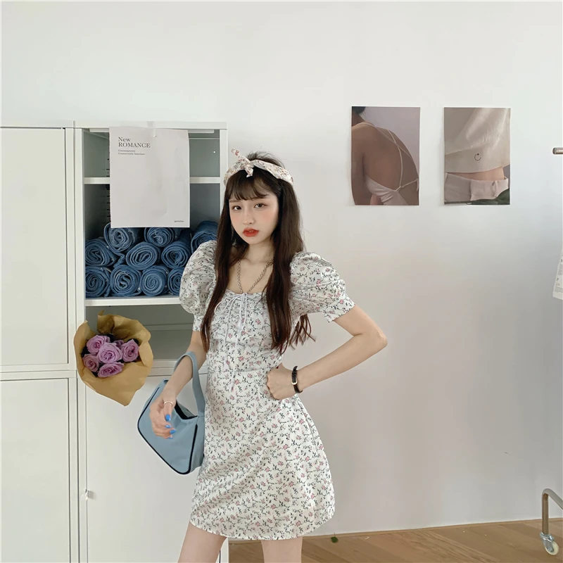 

dresses summer woman 2021 boho dress Sexy dress floral print temperament waist pack hip fluffy sleeve dress