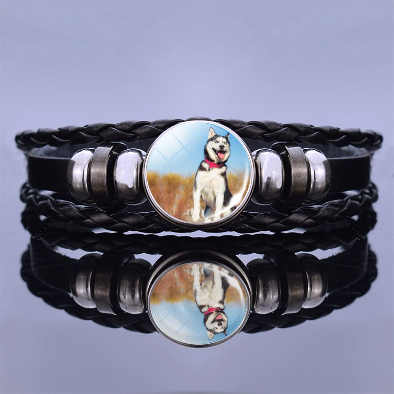 Браслет с животными из Сибирского Хаски кабошона плетеный браслет на пуговицах
