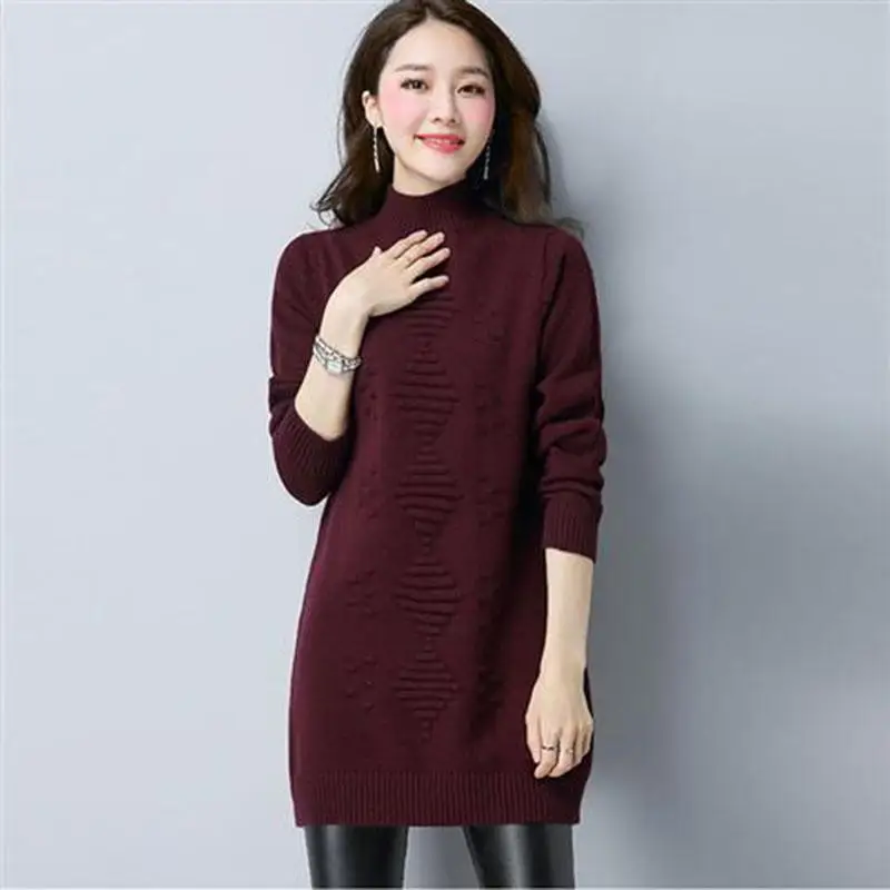 

Turtleneck Sweater Thick Knitted Pullover Women's Sweater In the Long Paragraph Autumn and Winter Warm