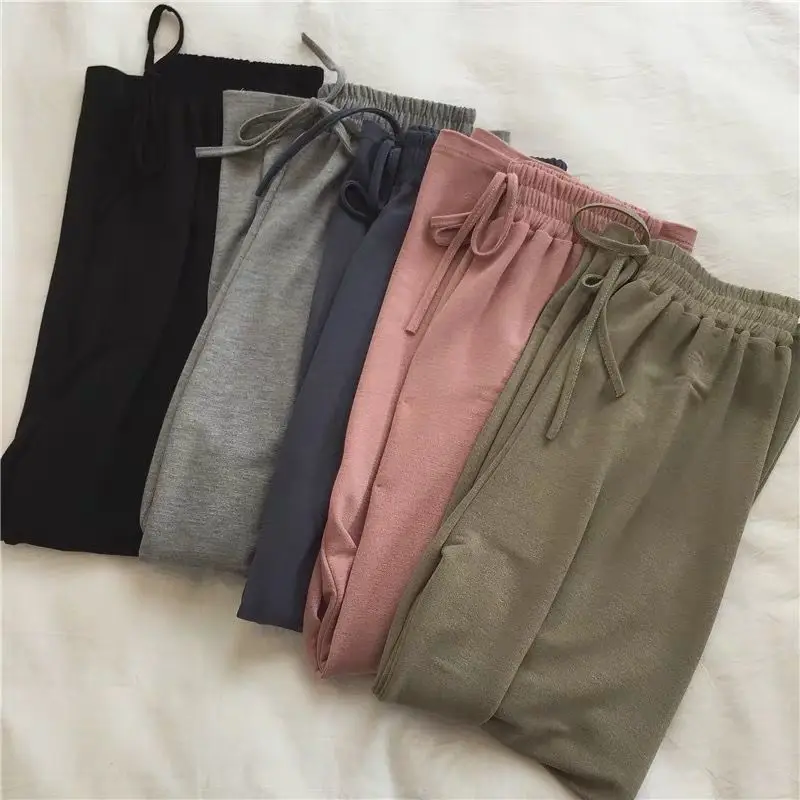 

Pants Women Solid Casual Ealstic Waist Korean Style Loose Trousers Harajuku Daily Streetwear Summer All-match Womens Thin Trendy