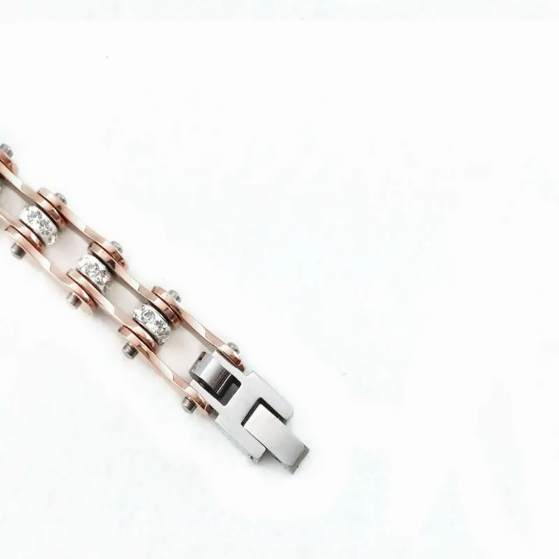 Rose Gold Crystal Bicycle Bracelets 316L Stainless Steel Link Motorcycle Biker Bike Chain Bracelet Jewelry for Girl Women Men | Украшения и