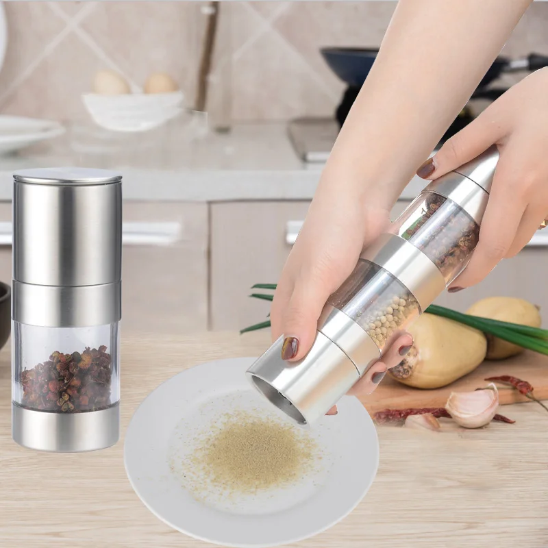 

Manual Stainless Steel 2-in-1 Salt and Pepper Miller Hands Spice Grinding with Ceramic Core Kitchen Gadget Tool WF