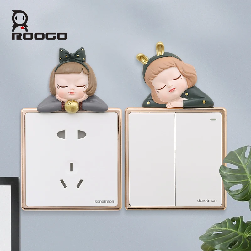 

ROOGO Light Luxury Girl Switch Stickers for Home Decoration Ornaments and Children Bedroom