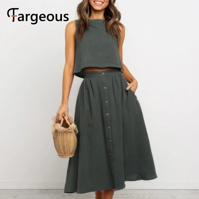 Fargeous Повседневное платье миди без рукавов из двух частей женское модное богемное