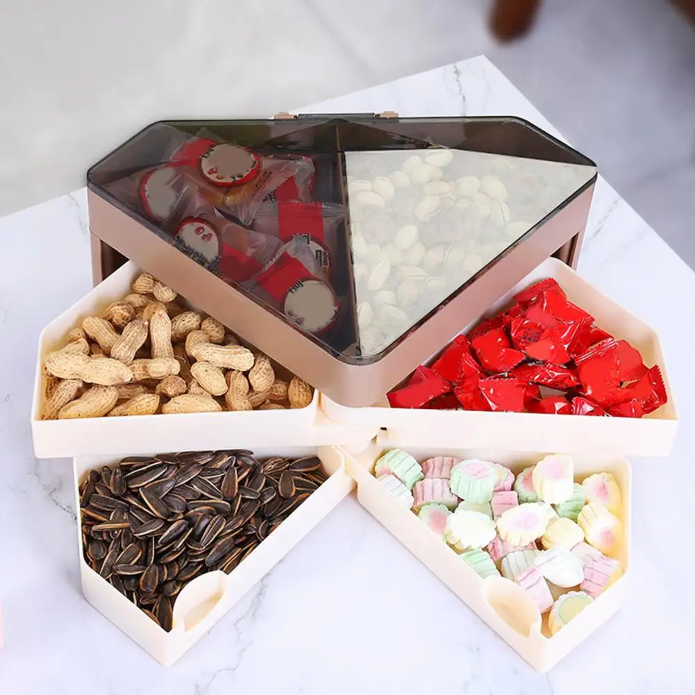 

Candy Storage Box Diamond Shaped Rotating 3-layered Snack Dried Fruit Organizer