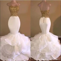 2018 sexy mermaid prom spaghetti straps crystal beaded ruffles tiered evening party pageant gown mother of the bride dresses