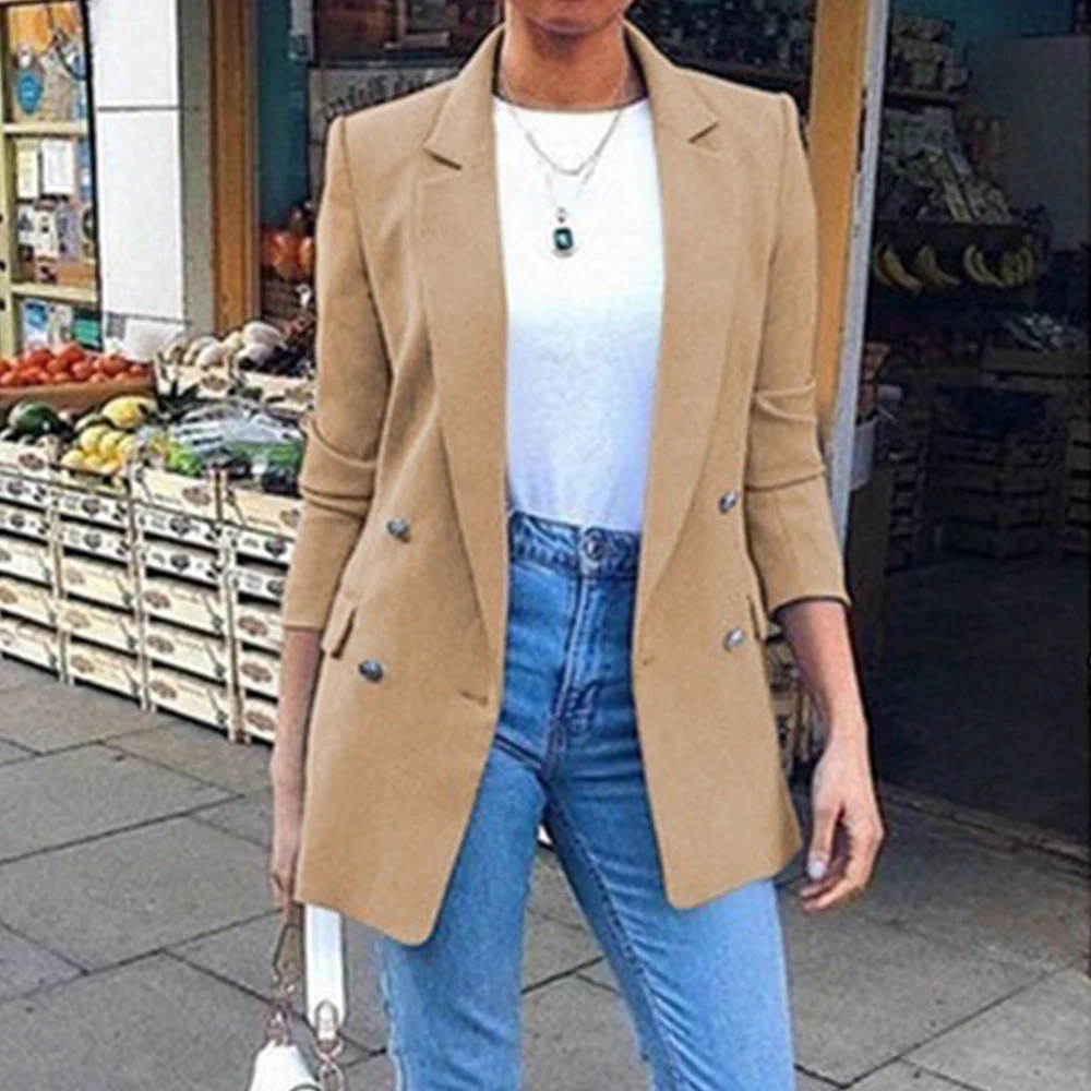 Womens Blazer Suit Jackets Long Solid Coats Office Ladies Turn Down Collar Jacket Casual 2019 New Female Slim Fit Outerwear Coat | Женская
