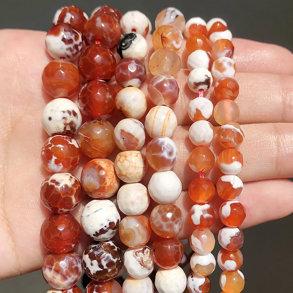 Wholesale Faceted Orange Fire Agates Round Loose Bead 15inch Natural Stone Beads for Jewelry Making Pick Size 6/8/10/12mm |