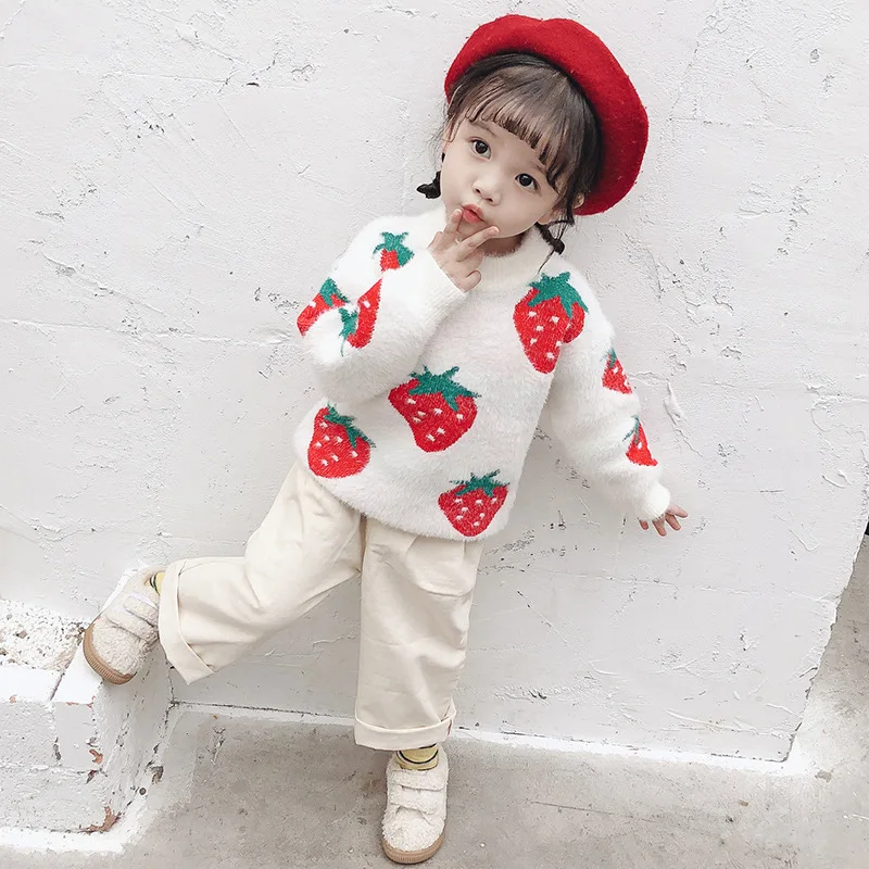 strawberry baby girl sweaters winter warm 2 3 4 5 6 years toddler knitting pullovers top cardigans kids children | Детская одежда и