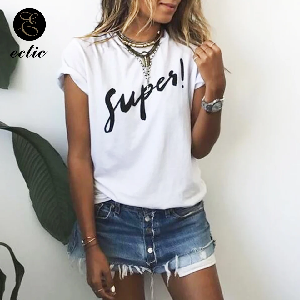 Харадзюку Буква Принт Текст Лозунг Модный Футболка Женщина Повседневный Уличный