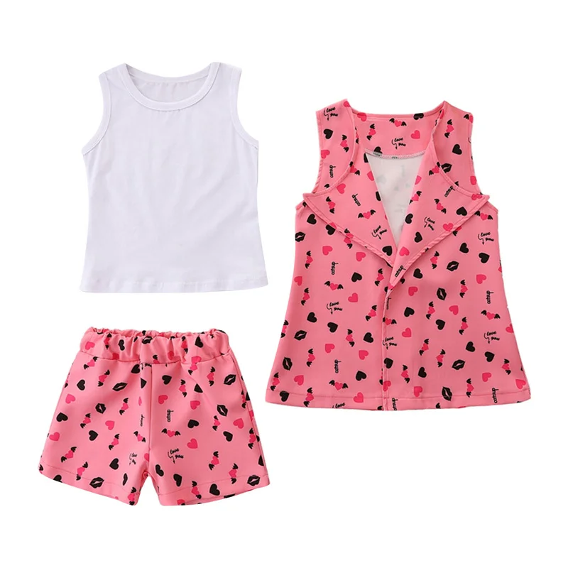 

New Kid fashion Vest + Tank + Shorts, Heart Shape Print, Loose Version Casual Style Summer Clothing