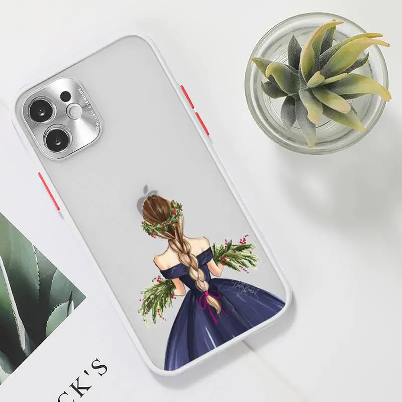 

Beautiful girl with long hair Phone Case For iPhone 12 11 Mini Pro XR XS Max 7 8 Plus X Matte transparent White Cover