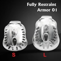 latest armor 01 stainless steel male fully restraint bowl chastity device metal cock cage penis ring bondage lock adult sex toy