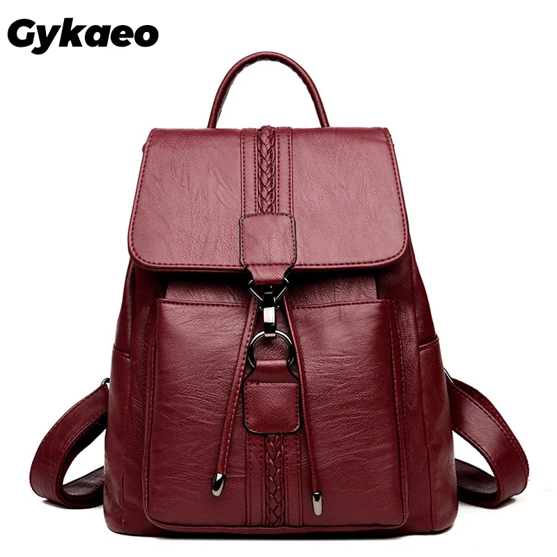 Gykaeo 2021 Летние черные женские кожаные рюкзаки бордового цвета Женский